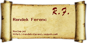 Rendek Ferenc névjegykártya